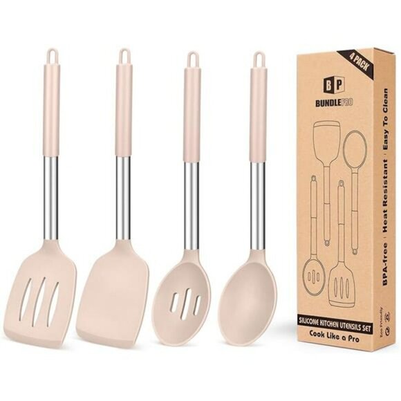 Silicone Cooking Utensils Set Heat Resistant Spatulas Slotted Spoons for Kitchen - Picture 1 of 7